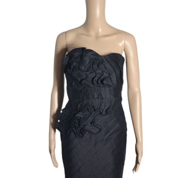 𝅺PHOEBE COUTURE Black 100% Silk Elegant Strapless Cocktail Dress Size 4 - Picture 6 of 16